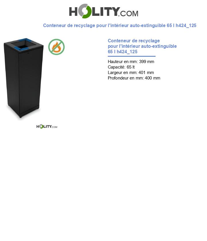Conteneur de recyclage pour l'intérieur auto-extinguible 65 l h424_125