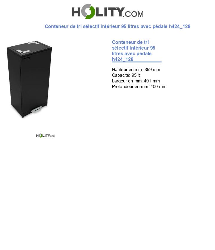 Conteneur de tri sélectif intérieur 95 litres avec pédale h424_128