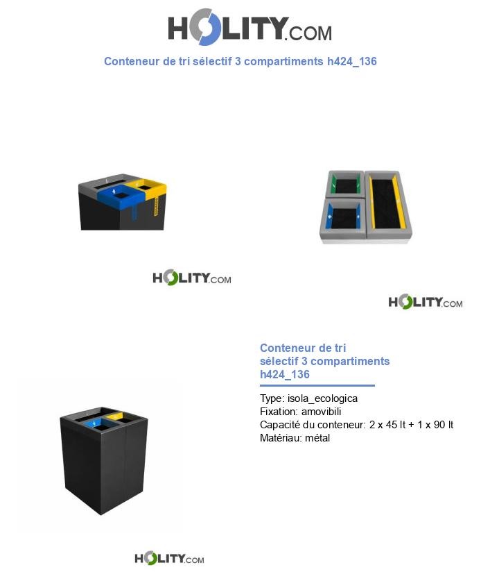 Conteneur de tri sélectif 3 compartiments h424_136