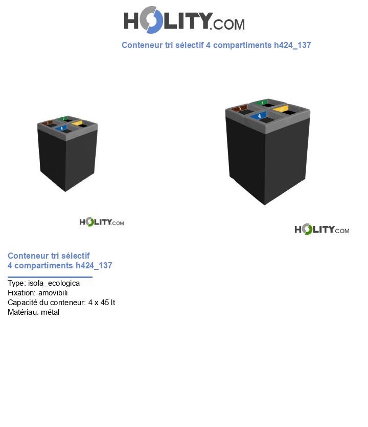 Conteneur tri sélectif 4 compartiments h424_137