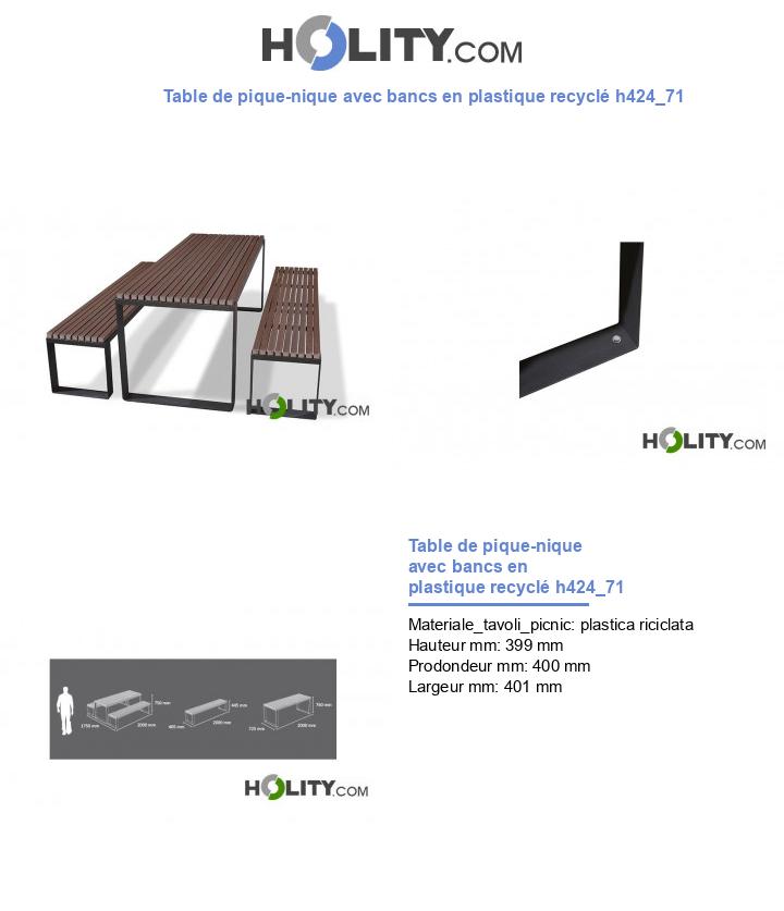 Table de pique-nique avec bancs en plastique recyclé h424_71
