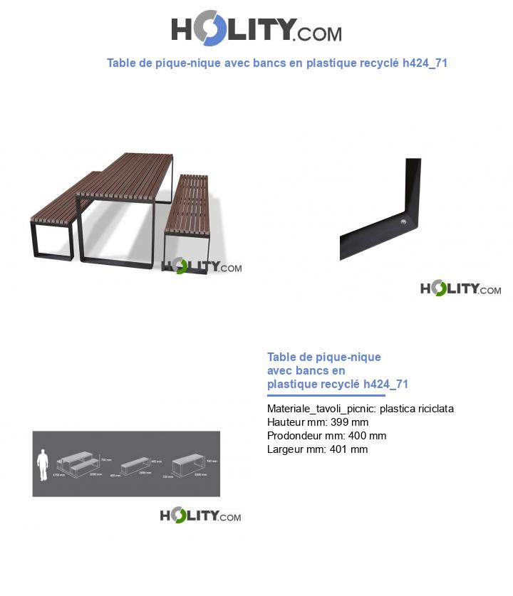 Table de pique-nique avec bancs en plastique recyclé h424_71