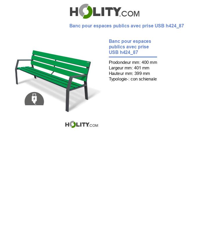 Banc pour espaces publics avec prise USB h424_87