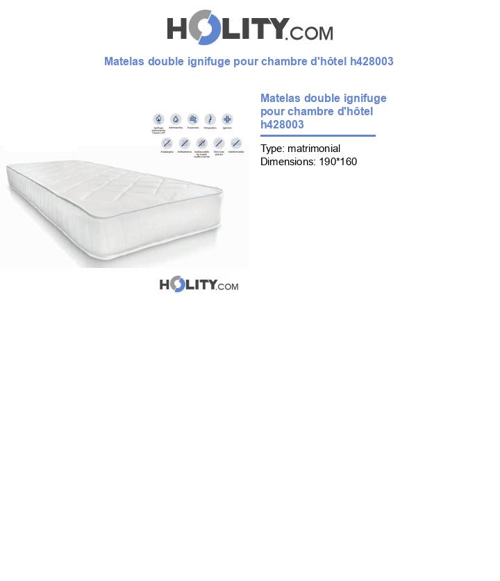 Matelas double ignifuge pour chambre d'hôtel h428003