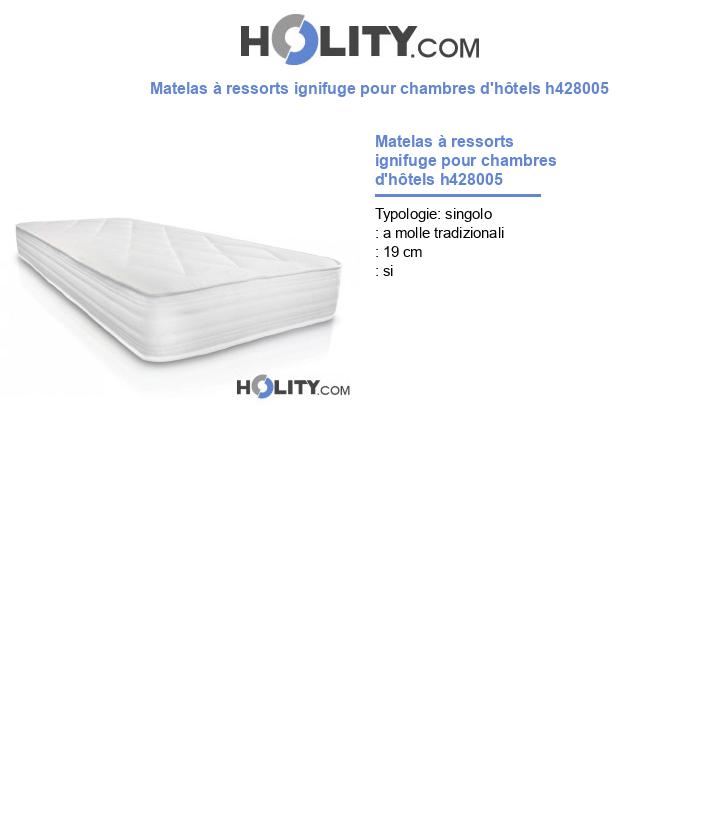 Matelas à ressorts ignifuge pour chambres d'hôtels h428005