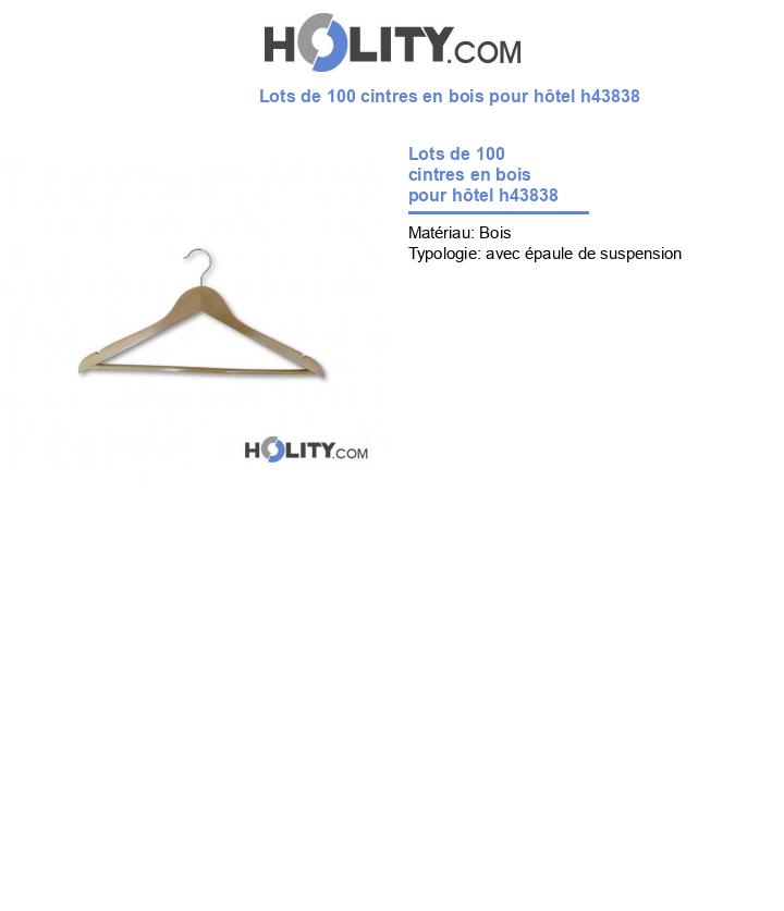 Lots de 100 cintres en bois pour hôtel h43838