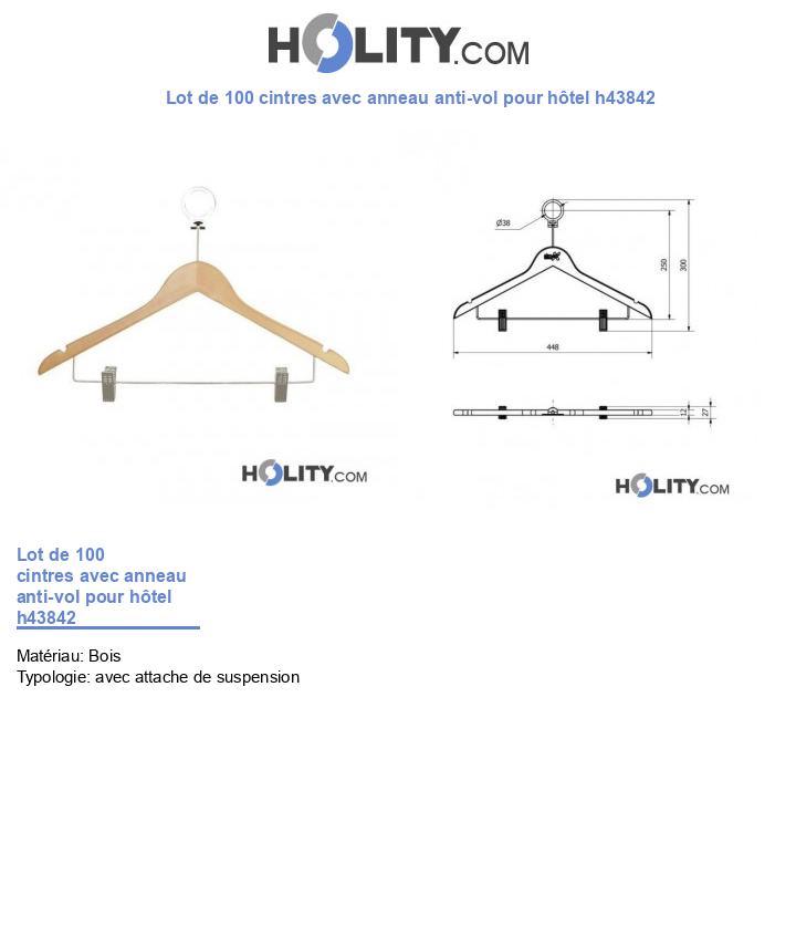 Lot de 100 cintres avec anneau anti-vol pour hôtel h43842