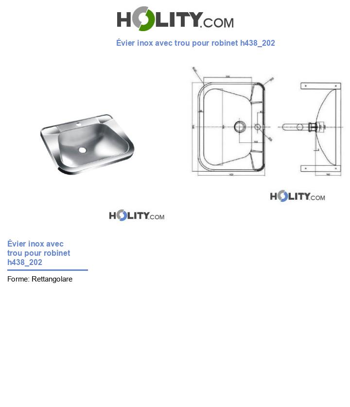 Évier inox avec trou pour robinet h438_202