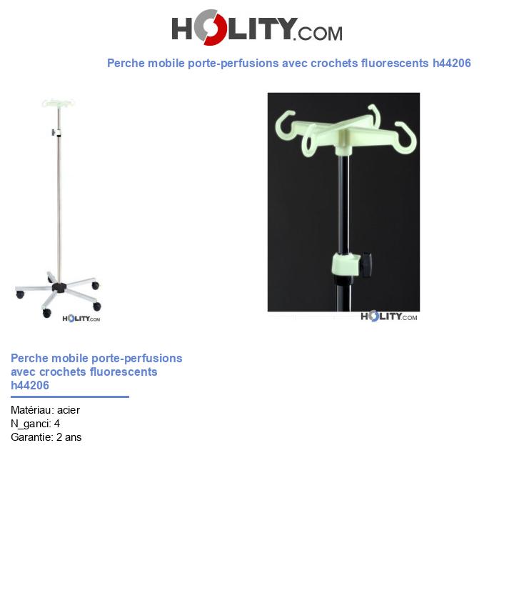 Perche mobile porte-perfusions avec crochets fluorescents h44206