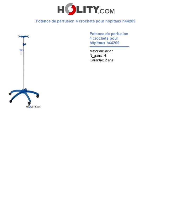 Potence de perfusion 4 crochets pour hôpitaux h44209