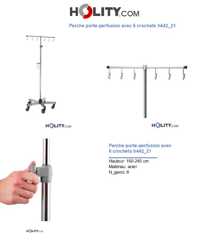Perche porte-perfusion avec 6 crochets h442_21