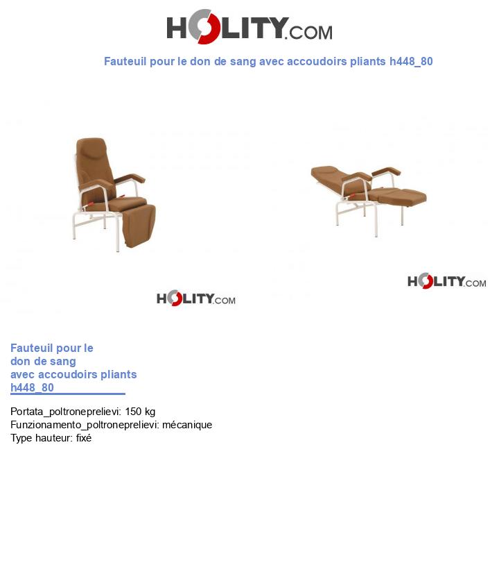 Fauteuil pour le don de sang avec accoudoirs pliants h448_80