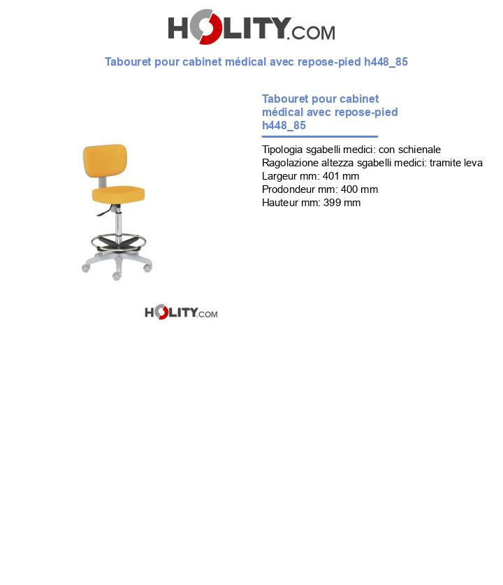 Tabouret pour cabinet médical avec repose-pied h448_85