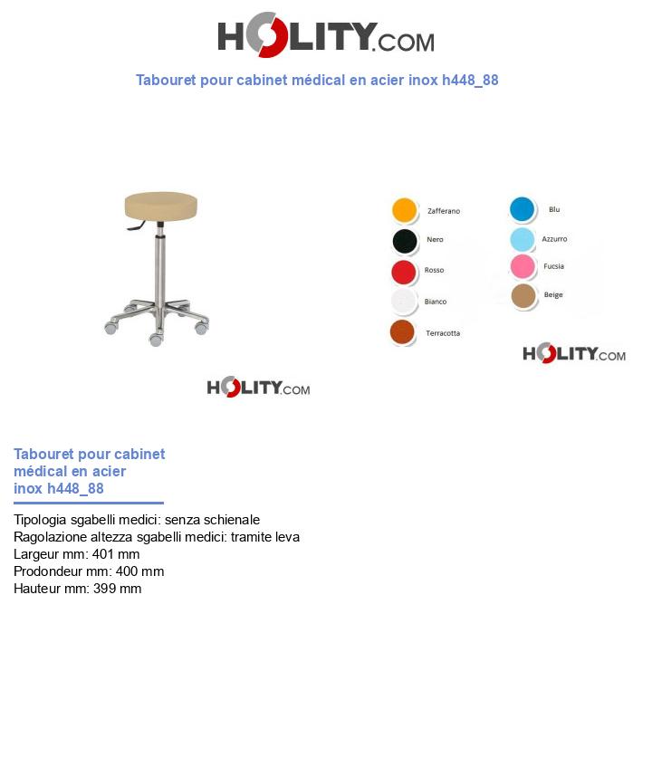 Tabouret pour cabinet médical en acier inox h448_88