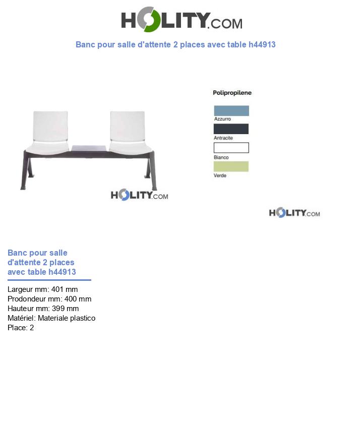 Banc pour salle d'attente 2 places avec table h44913