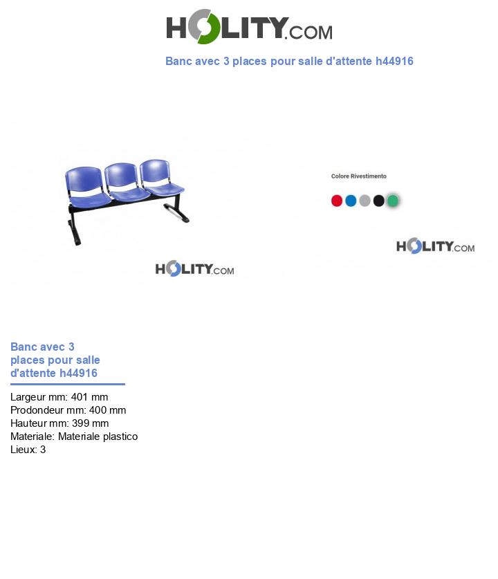 Banc avec 3 places pour salle d'attente h44916