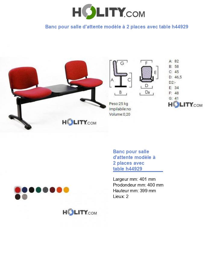 Banc pour salle d'attente modèle à 2 places avec table h44929