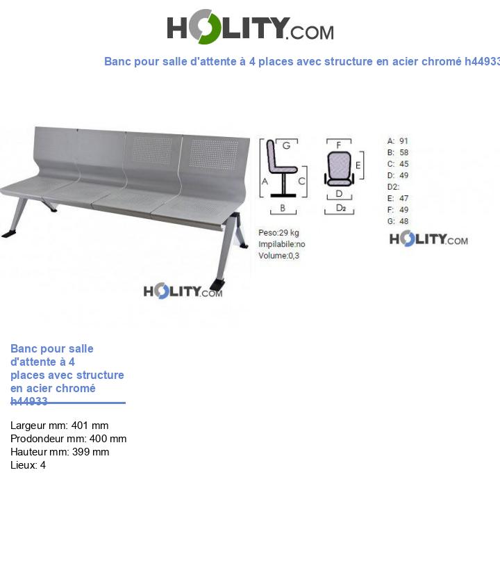 Banc pour salle d'attente à 4 places avec structure en acier chromé h44933