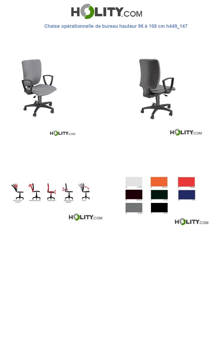 Chaise opérationnelle de bureau hauteur 96 à 108 cm h449_147