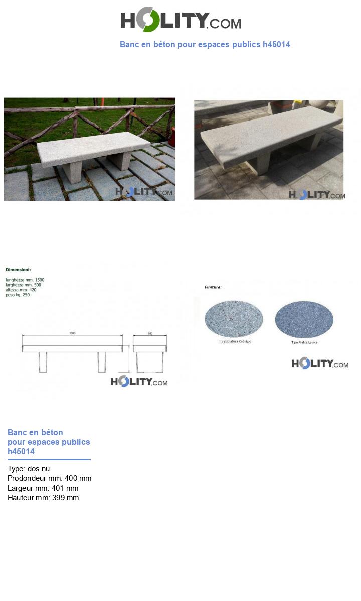 Banc en béton pour espaces publics h45014