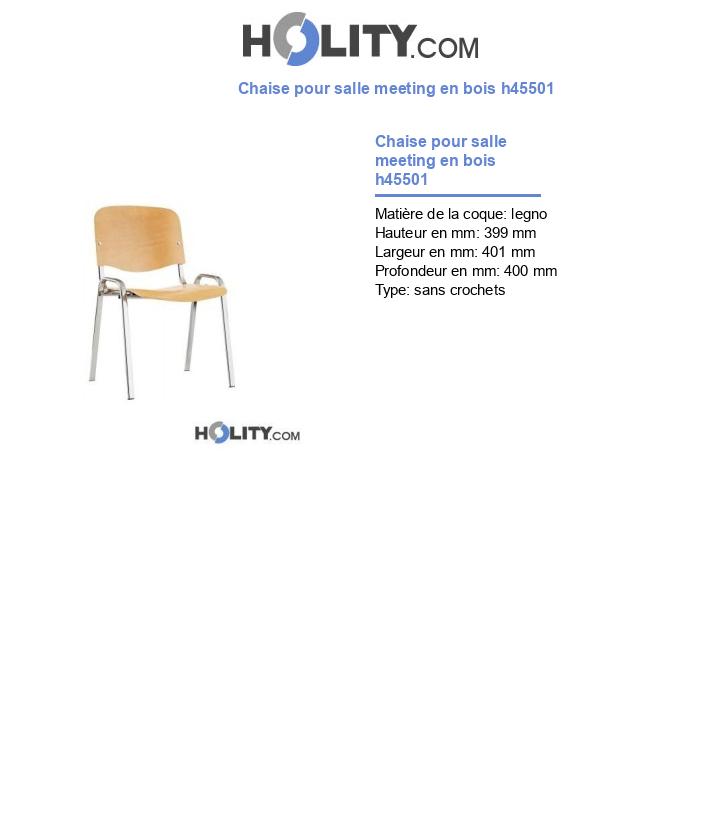 Chaise pour salle meeting en bois h45501