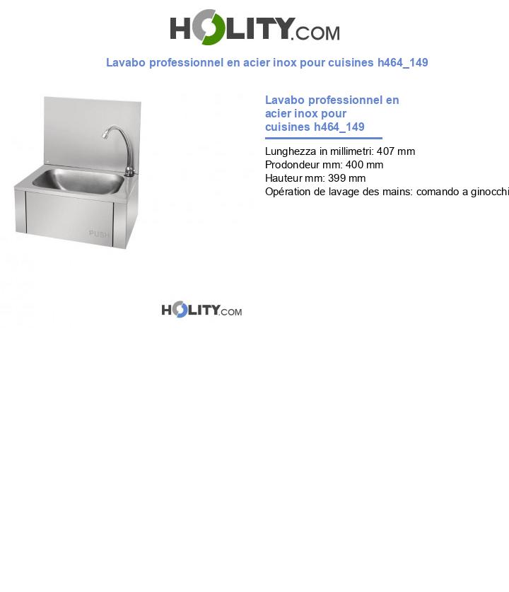 Lavabo professionnel en acier inox pour cuisines h464_149