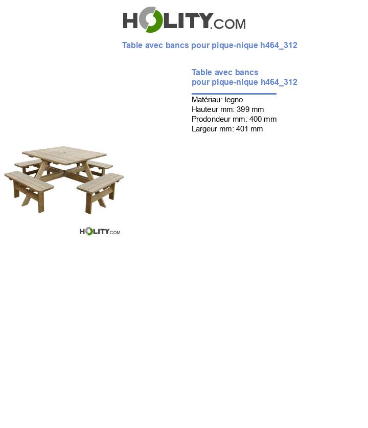 Table avec bancs pour pique-nique h464_312