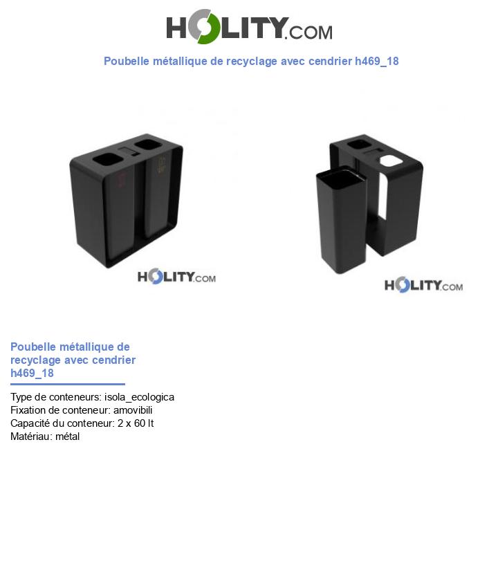 Poubelle métallique de recyclage avec cendrier h469_18