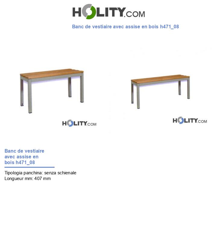 Banc de vestiaire avec assise en bois h471_08