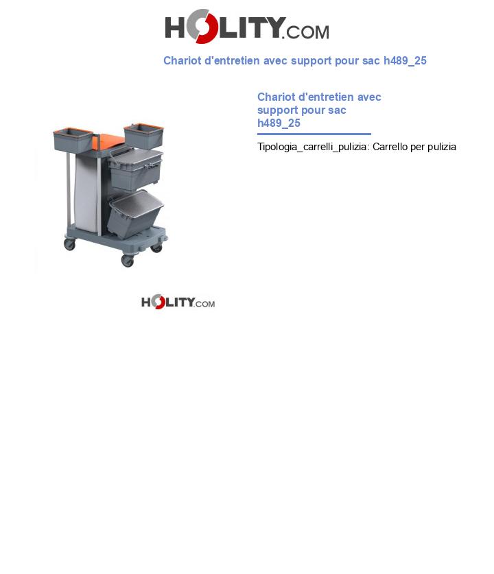 Chariot d'entretien avec support pour sac h489_25