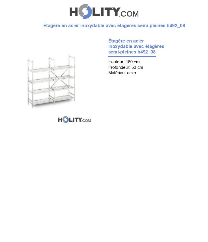 Étagère en acier inoxydable avec étagères semi-pleines h492_08