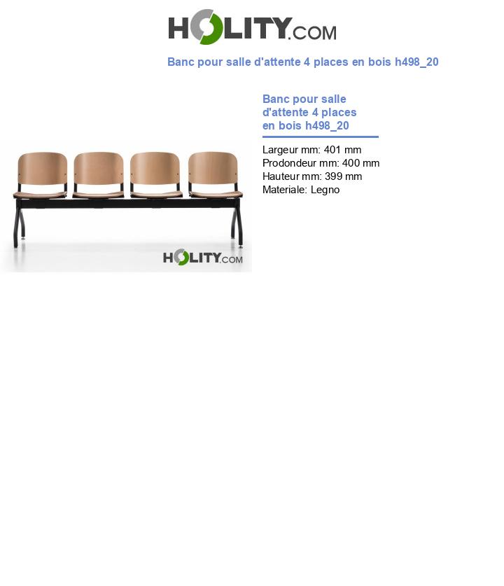 Banc pour salle d'attente 4 places en bois h498_20