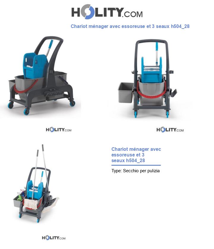 Chariot ménager avec essoreuse et 3 seaux h504_28