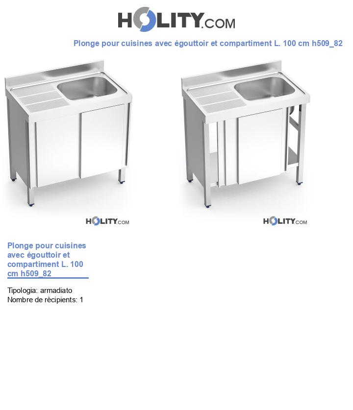 Plonge pour cuisines avec égouttoir et compartiment L. 100 cm h509_82