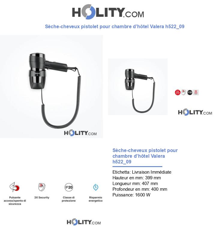 Sèche-cheveux pistolet pour chambre d’hôtel Valera h522_09
