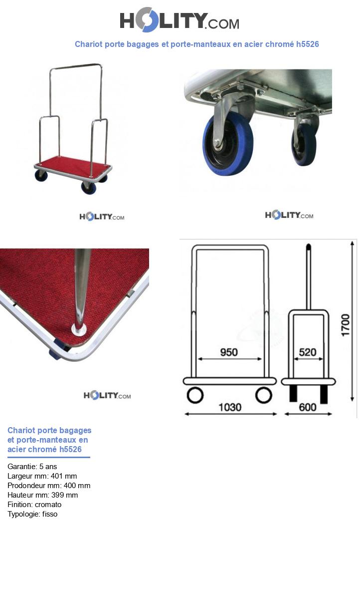 Chariot porte bagages et porte-manteaux en acier chromé h5526