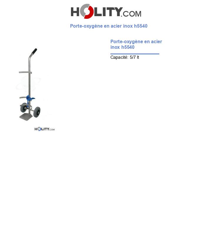 Porte-oxygène en acier inox h5540