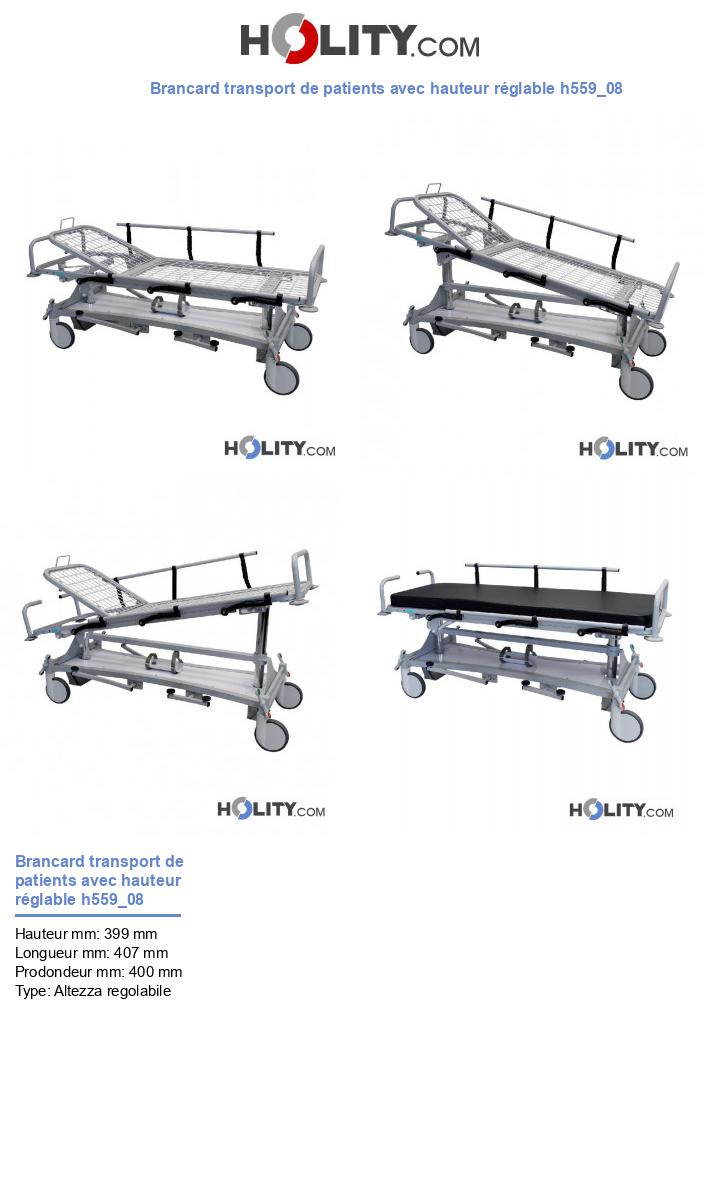 Brancard transport de patients avec hauteur réglable h559_08