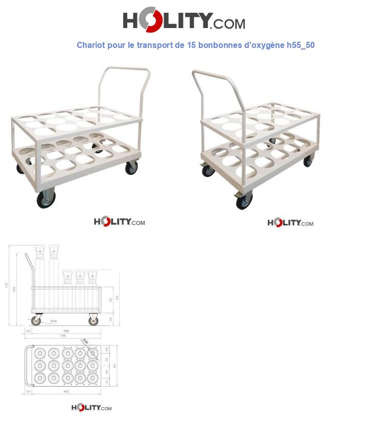 Chariot pour le transport de 15 bonbonnes d'oxygène h55_50