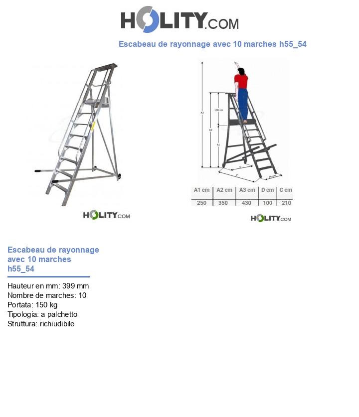 Escabeau de rayonnage avec 10 marches h55_54