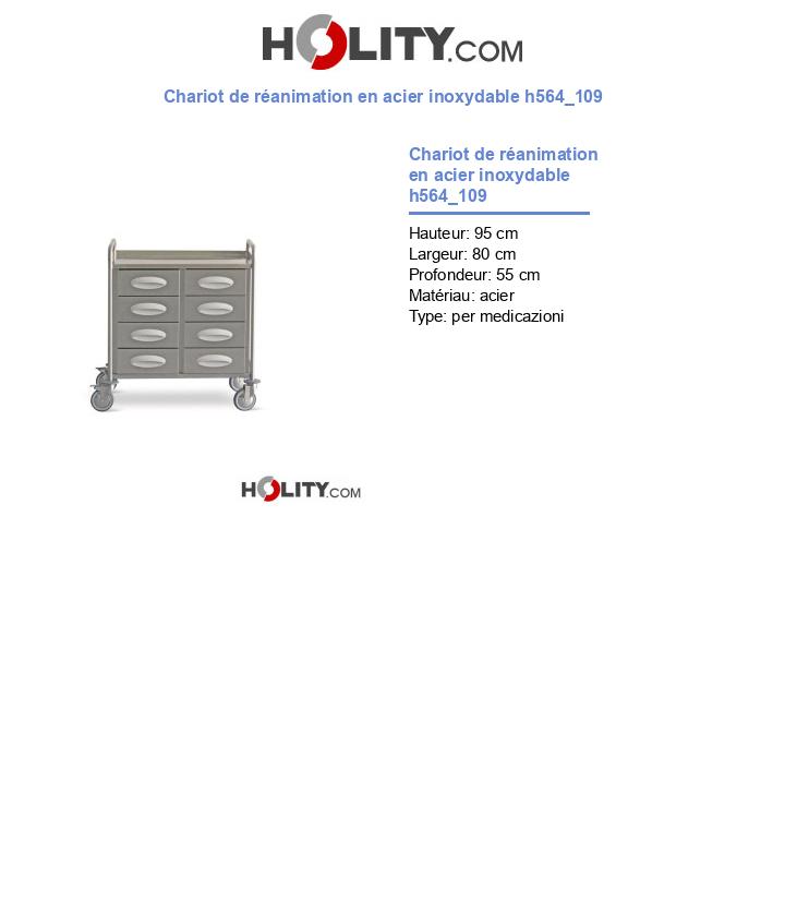 Chariot de réanimation en acier inoxydable h564_109