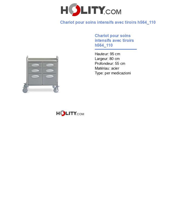 Chariot pour soins intensifs avec tiroirs h564_110