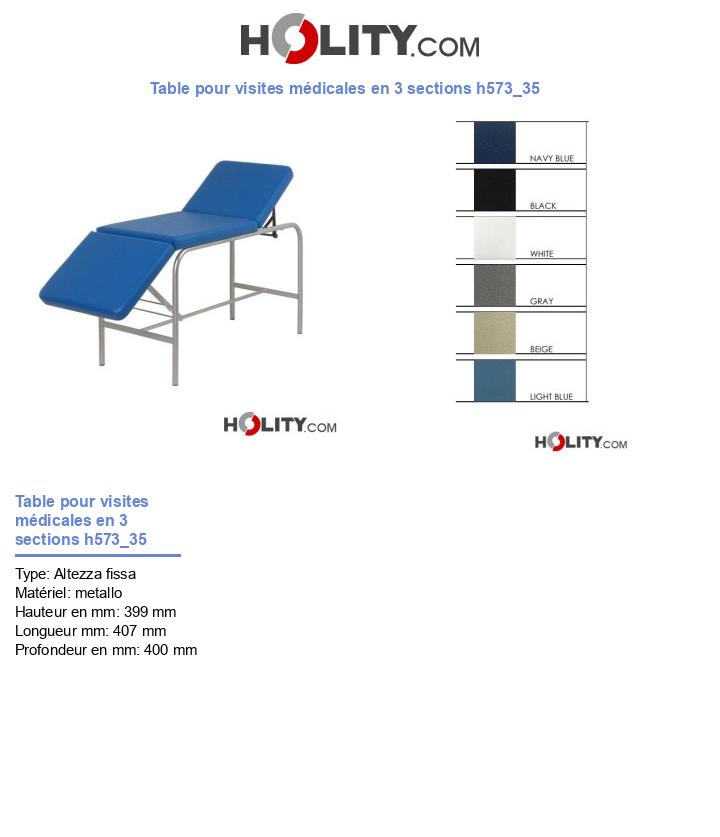 Table pour visites médicales en 3 sections h573_35