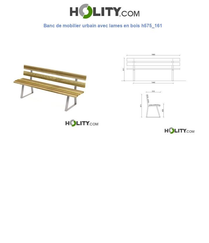 Banc de mobilier urbain avec lames en bois h575_161