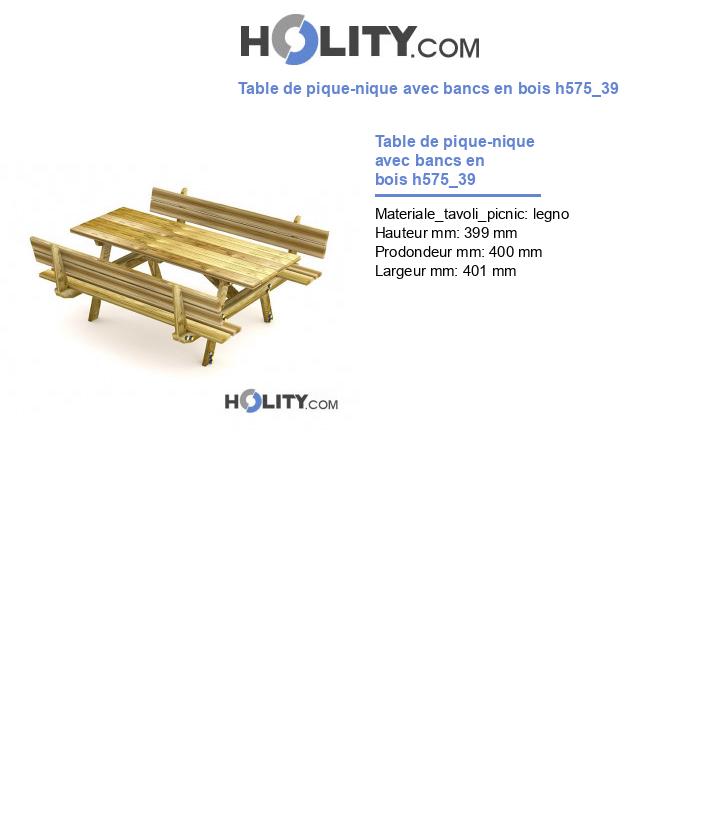 Table de pique-nique avec bancs en bois h575_39