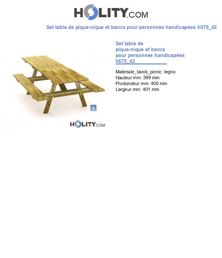 Set table de pique-nique et bancs pour personnes handicapées h575_42
