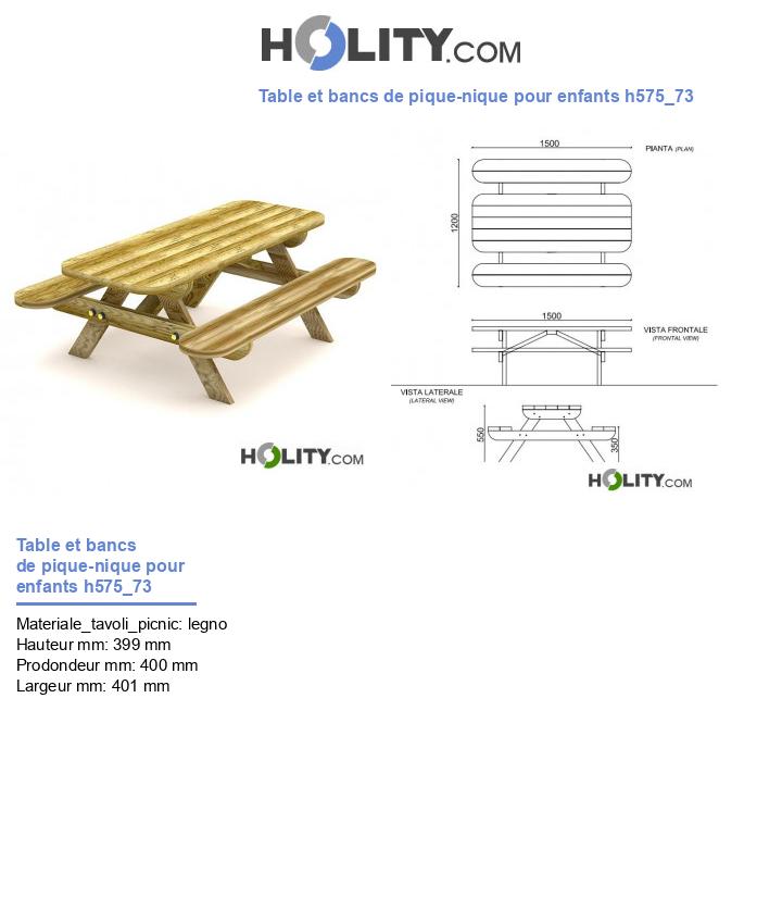 Table et bancs de pique-nique pour enfants h575_73