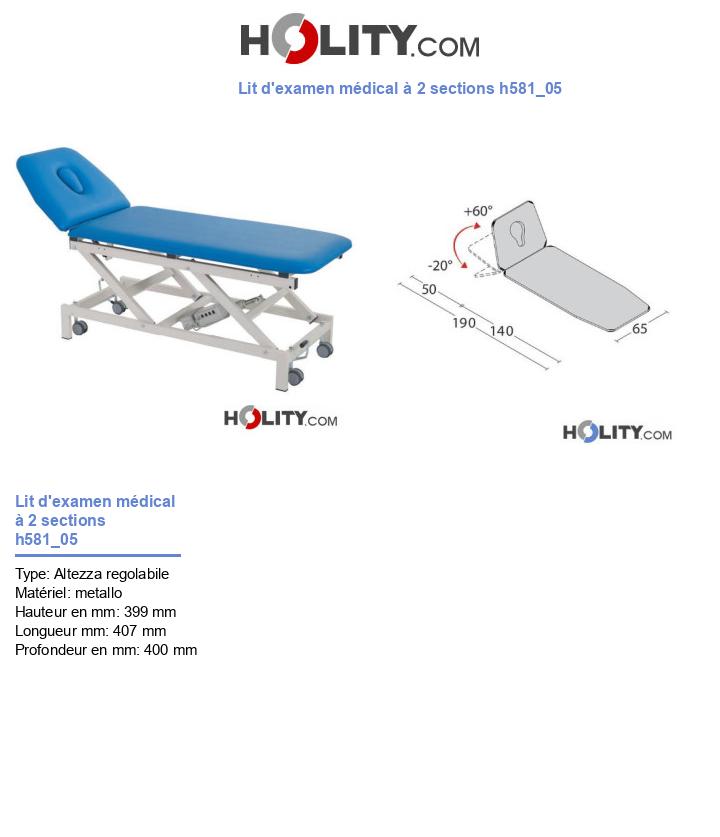 Lit d'examen médical à 2 sections h581_05