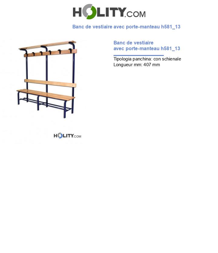 Banc de vestiaire avec porte-manteau h581_13