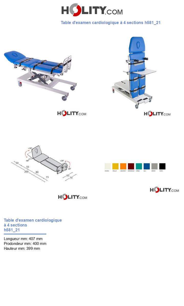 Table d'examen cardiologique à 4 sections h581_21